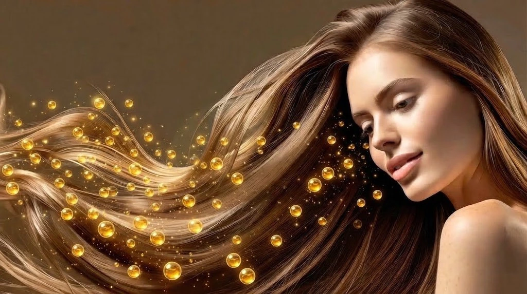 Serene individual with lustrous, healthy hair in a luxury clinic